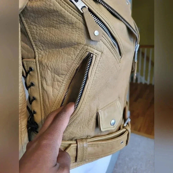 ALLSAINTS (RARE) Sarana Lace Up Moto Zip BuckleBrown Biker Leather Jacket(4) - Picture 9 of 14